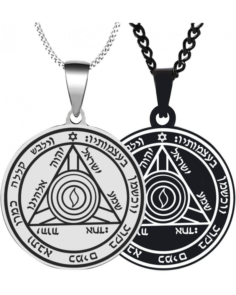 2PCS Set Detailed Engraved Fourth Pentacle of Saturn for Defense Mens Womens Stainless Steel Polished Talisman Pendants Neckl...