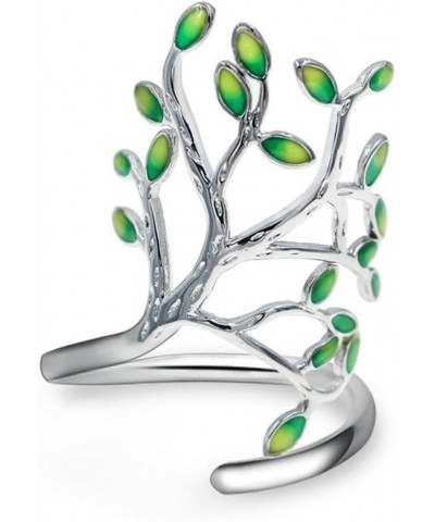 Fashion White and Gold Color Adjustable Size Oval Green Stone Tree of Life Open Leaf Jewelry Ring for Women HR303 Silver Colo...