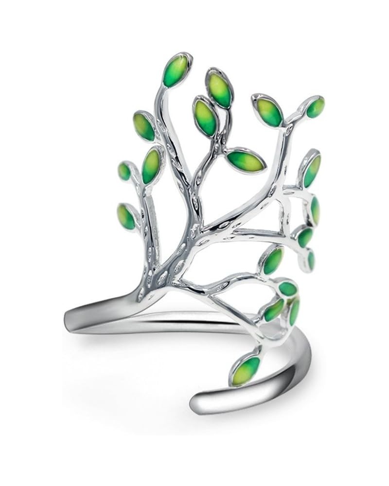 Fashion White and Gold Color Adjustable Size Oval Green Stone Tree of Life Open Leaf Jewelry Ring for Women HR303 Silver Colo...