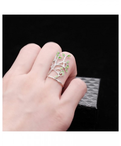 Fashion White and Gold Color Adjustable Size Oval Green Stone Tree of Life Open Leaf Jewelry Ring for Women HR303 Silver Colo...