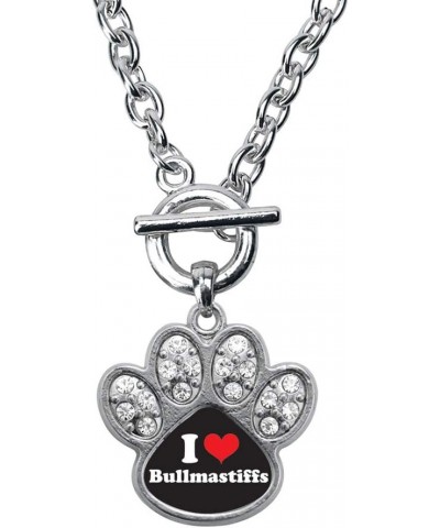 Silver Pave Paw Charm 18 Inch Necklace with Cubic Zirconia Jewelry I Love Bullmastiffs $10.00 Necklaces