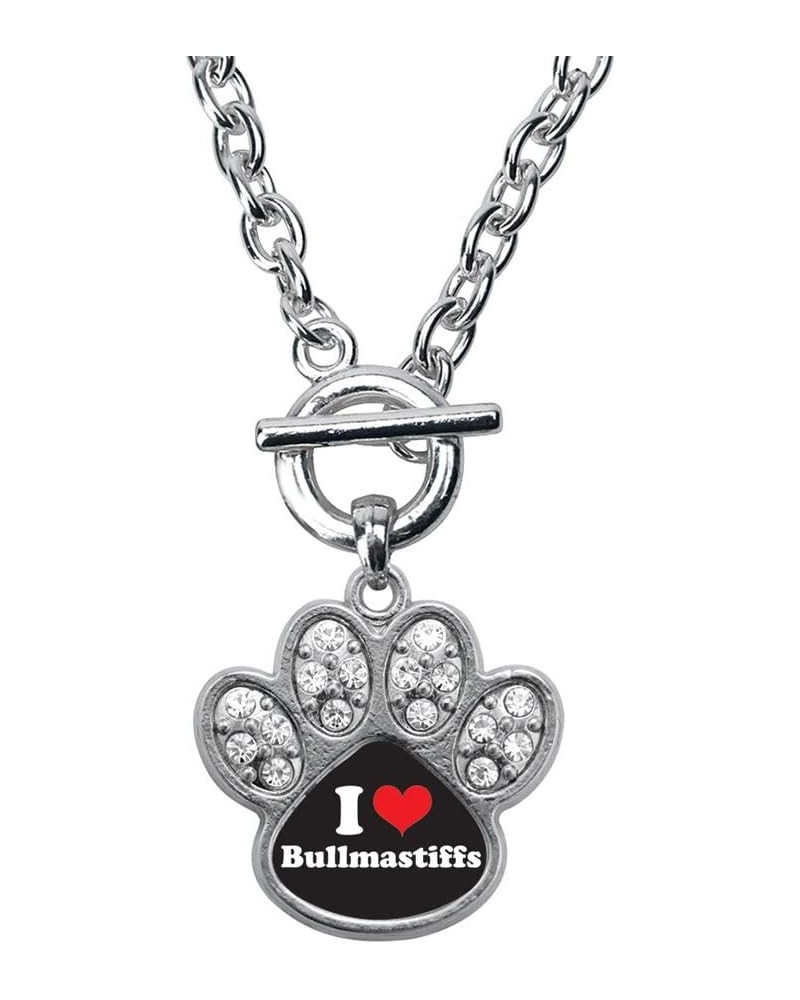 Silver Pave Paw Charm 18 Inch Necklace with Cubic Zirconia Jewelry I Love Bullmastiffs $10.00 Necklaces