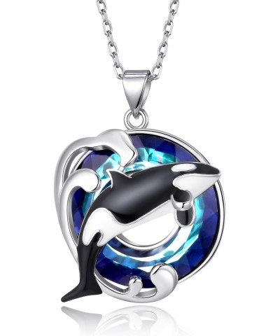 Orca Killer Whale Pendant Necklace with Blue Crystal Jewelry Gifts for Women Girls $15.48 Necklaces