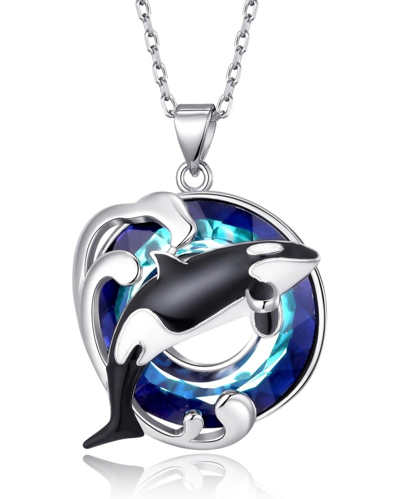 Orca Killer Whale Pendant Necklace with Blue Crystal Jewelry Gifts for Women Girls $15.48 Necklaces