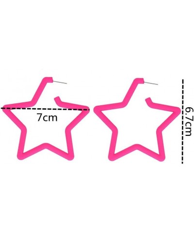 Candy Color Hot Pink Star Heart Earrings Geometric Circle Hoop Eaarings for Women Girls 70s 80s Party Costume Party Accessory...