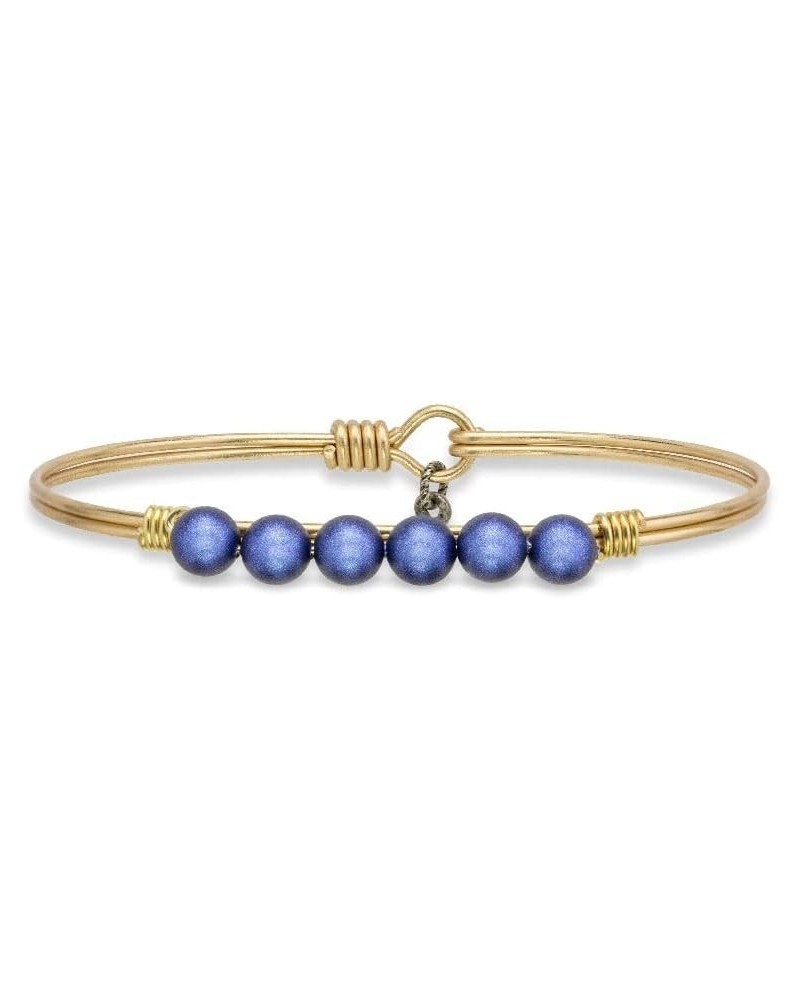 Crystal Pearl Bangle Bracelet For Women in Iridescent Dark Blue - Brass Tone Size Regular Made in USA $10.25 Bracelets