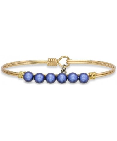 Crystal Pearl Bangle Bracelet For Women in Iridescent Dark Blue - Brass Tone Size Regular Made in USA $10.25 Bracelets