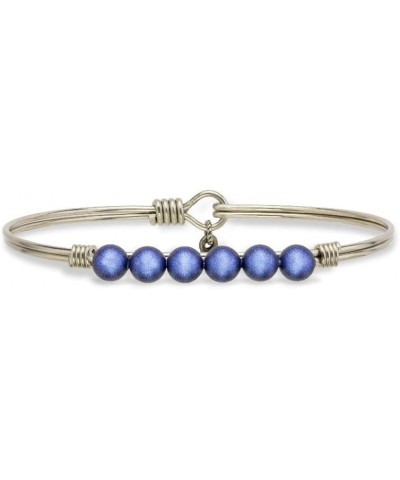 Crystal Pearl Bangle Bracelet For Women in Iridescent Dark Blue - Brass Tone Size Regular Made in USA $10.25 Bracelets