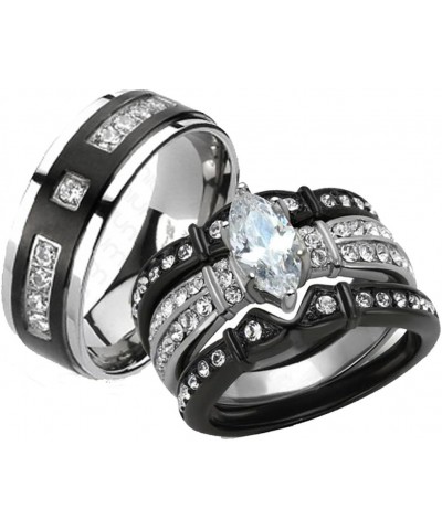 Her and His 4 Piece Black Stainless Steel and Titanium Wedding Engagement Ring Band Set Size Women's 08 Men's 08 $23.87 Sets