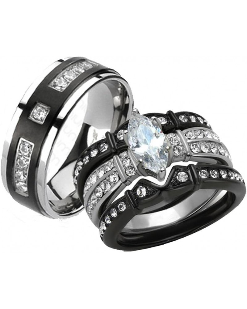 Her and His 4 Piece Black Stainless Steel and Titanium Wedding Engagement Ring Band Set Size Women's 08 Men's 08 $23.87 Sets