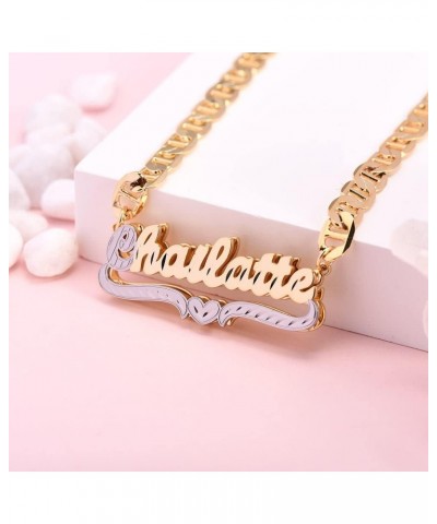 Name Necklace Personalized Two Tone Gold-Plated Name Plate Necklaces Custom Name Necklace Jewelry Gift for Women Gold and Sil...