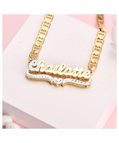 Name Necklace Personalized Two Tone Gold-Plated Name Plate Necklaces Custom Name Necklace Jewelry Gift for Women Gold and Sil...