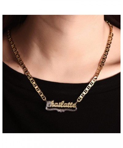 Name Necklace Personalized Two Tone Gold-Plated Name Plate Necklaces Custom Name Necklace Jewelry Gift for Women Gold and Sil...