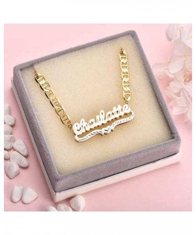 Name Necklace Personalized Two Tone Gold-Plated Name Plate Necklaces Custom Name Necklace Jewelry Gift for Women Gold and Sil...