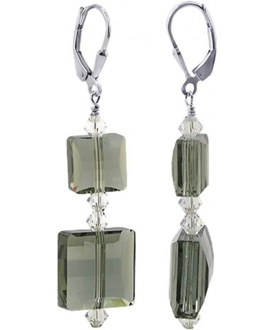 Square Shape Multifacted Austrian Crystals Handmade 925 Sterling Silver Leverback Drop Earrings for Women Dark Green $14.72 E...