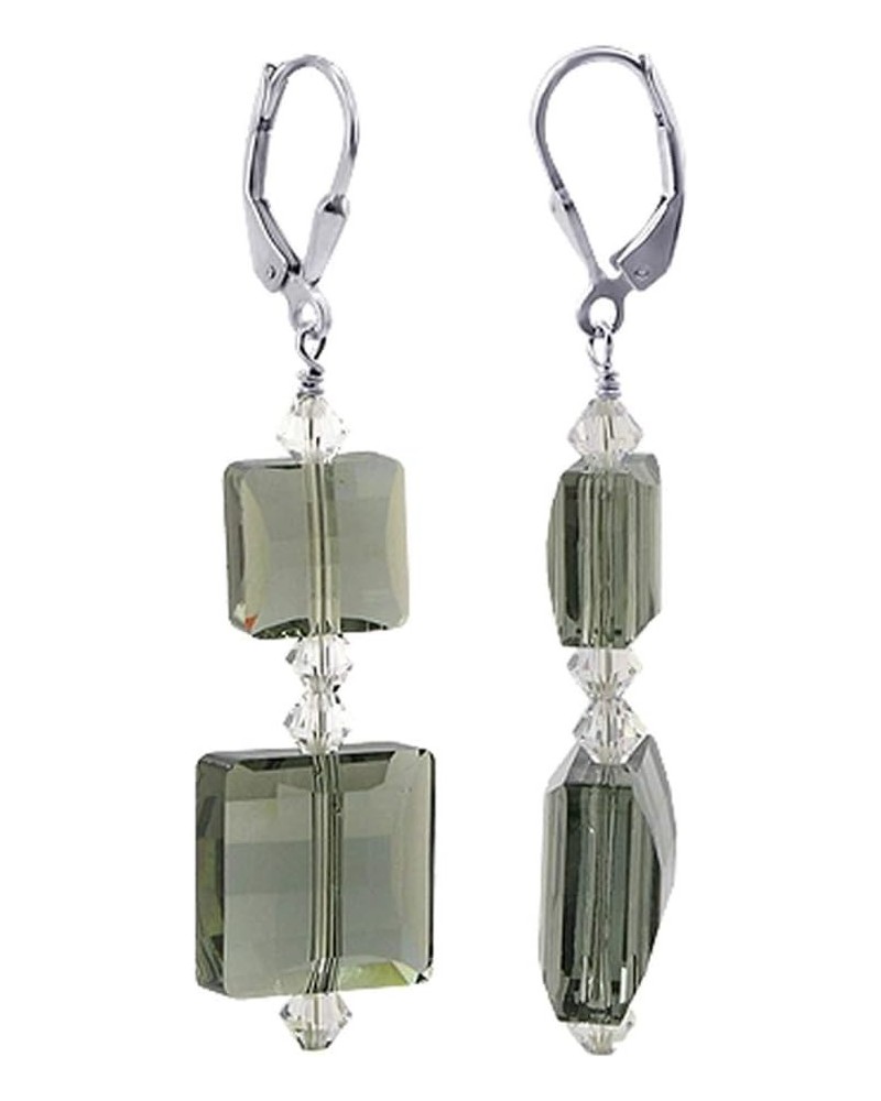 Square Shape Multifacted Austrian Crystals Handmade 925 Sterling Silver Leverback Drop Earrings for Women Dark Green $14.72 E...