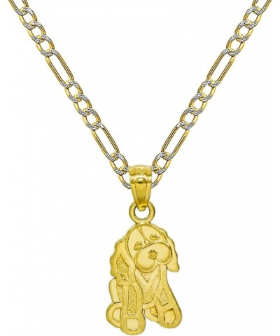 14K Yellow Gold Puppy Dog Pendant Necklace - 1.8 mm White Pave Figaro Hollow Chain $66.66 Necklaces