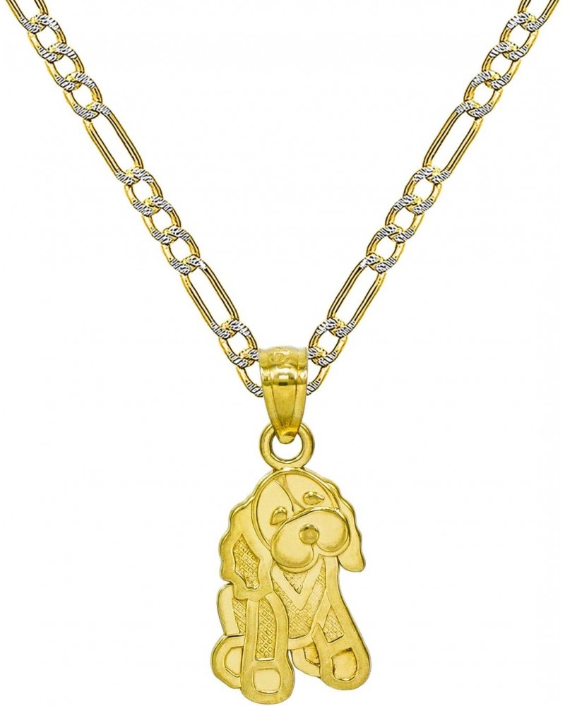 14K Yellow Gold Puppy Dog Pendant Necklace - 1.8 mm White Pave Figaro Hollow Chain $66.66 Necklaces