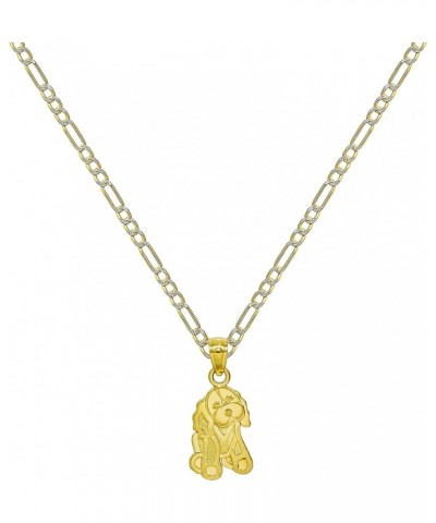 14K Yellow Gold Puppy Dog Pendant Necklace - 1.8 mm White Pave Figaro Hollow Chain $66.66 Necklaces