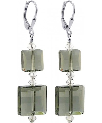 Square Shape Multifacted Austrian Crystals Handmade 925 Sterling Silver Leverback Drop Earrings for Women Dark Green $14.72 E...