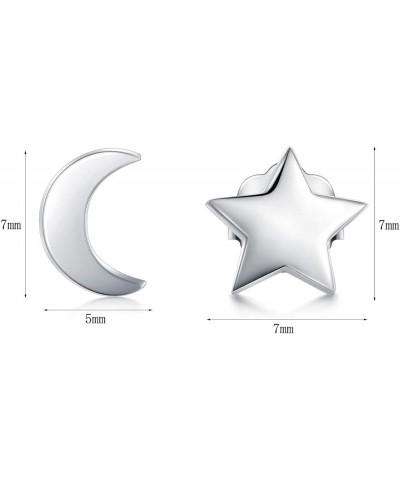 925 Sterling Silver Stud Earrings, Crescent Moon, Star, Sun High Polish Tarnish Resistant Earrings Star and Moon 2 $8.09 Earr...