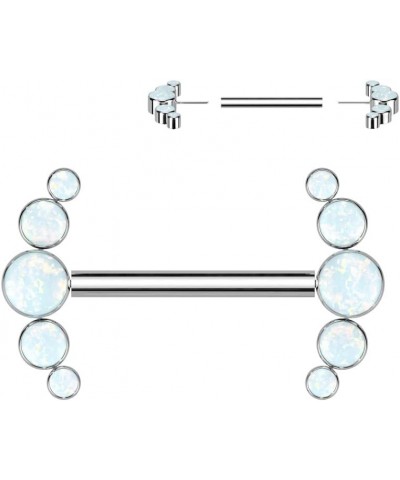 Dynamique Implant Grade Titanium Threadless Push In Nipple Barbell With 5 Bezel Set Opal Ends (Sold Per Pair Or Per Piece) St...