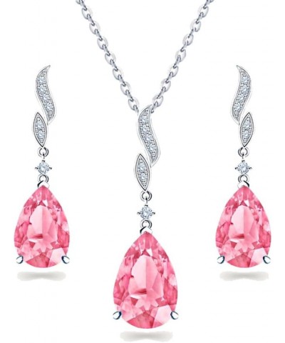 Pear cut Gemstone 925 Sterling Silver Jewelry Set for Women 18"-20" Teardrop Pendant Necklace Drop Earrings Pink Tourmaline $...