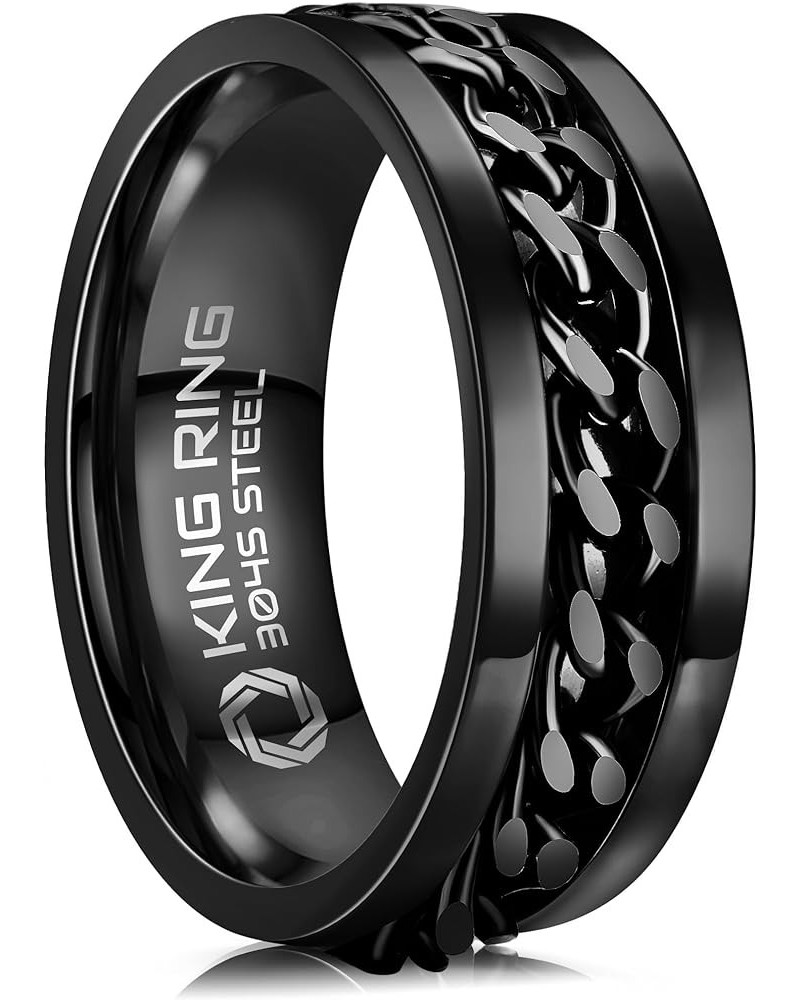 8mm Spinner Ring – Fine Polished Flat Fidget Ring for Men & Women with Cuban Chain – Designed in USA Black $10.00 Rings