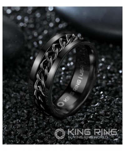 8mm Spinner Ring – Fine Polished Flat Fidget Ring for Men & Women with Cuban Chain – Designed in USA Black $10.00 Rings