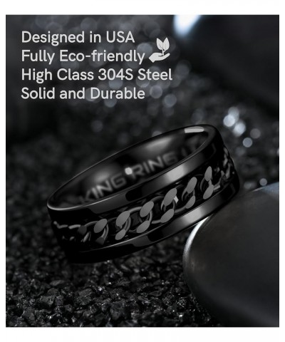 8mm Spinner Ring – Fine Polished Flat Fidget Ring for Men & Women with Cuban Chain – Designed in USA Black $10.00 Rings