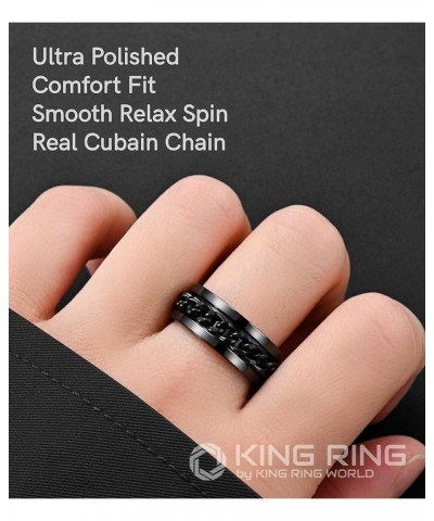 8mm Spinner Ring – Fine Polished Flat Fidget Ring for Men & Women with Cuban Chain – Designed in USA Black $10.00 Rings