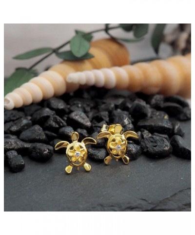 Sterling Silver Small Turtle and Plumeria Stud Earrings 3. Yellow Gold Tone SS $14.83 Earrings