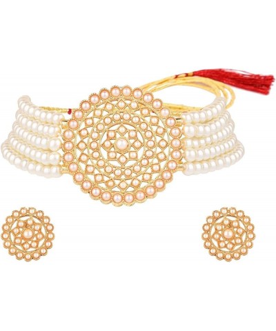 Indian Bollywood Faux Pearl Earrings Set Choker Necklace Gold Tone Wedding Bridal Jewelry Set For Women Gold,White $13.79 Nec...