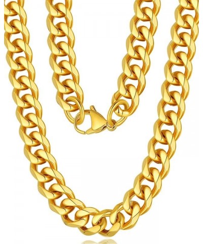 Sturdy Cuban Chain Necklace Stainless Steel 24K Real Gold Plated Chains for Men Women Jewelry, 9/10/13mm Width, 18/20/22/24/2...