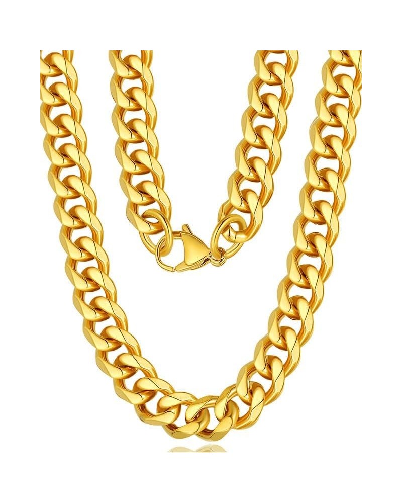 Sturdy Cuban Chain Necklace Stainless Steel 24K Real Gold Plated Chains for Men Women Jewelry, 9/10/13mm Width, 18/20/22/24/2...