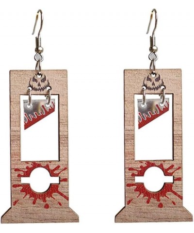 Guillotine Earrings Horror Halloween Earrings Handmade Bloodstained Wooden Guillotine Dangle Drop Earring For Women Girl Part...