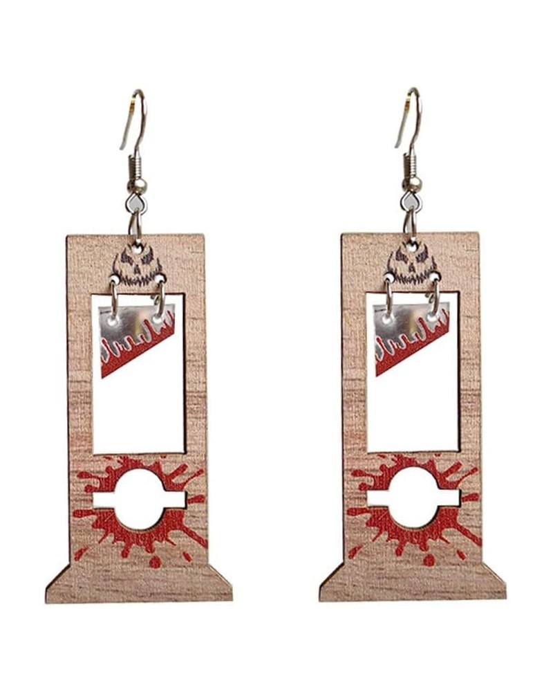 Guillotine Earrings Horror Halloween Earrings Handmade Bloodstained Wooden Guillotine Dangle Drop Earring For Women Girl Part...