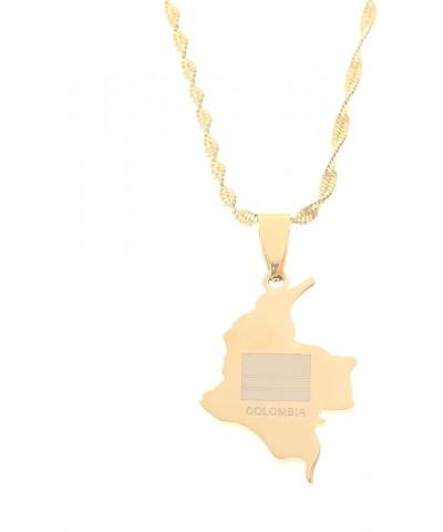 Stainless Steel Map of Colombia Heart Pendant Necklace for Women Colombian Flag Jewelry Gold Color $7.45 Necklaces