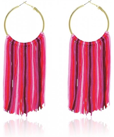 Boho Light Weight Long Round Hoop Statement Tassels Fringe Drop Dangle Earrings for Women Girl Multi $4.00 Earrings