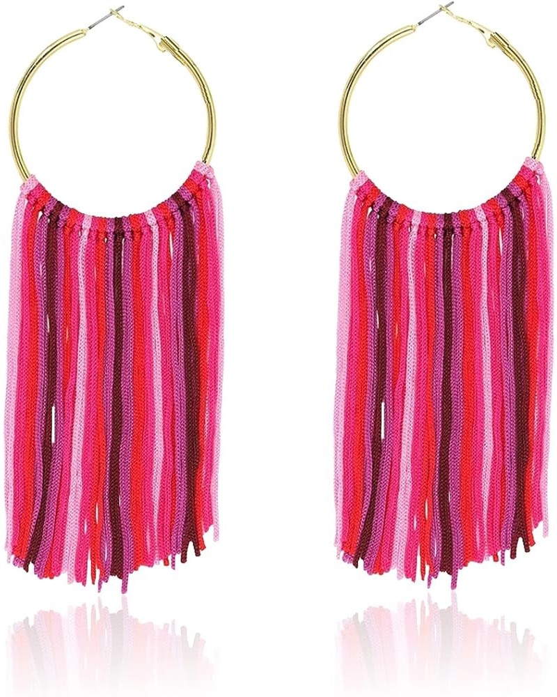 Boho Light Weight Long Round Hoop Statement Tassels Fringe Drop Dangle Earrings for Women Girl Multi $4.00 Earrings