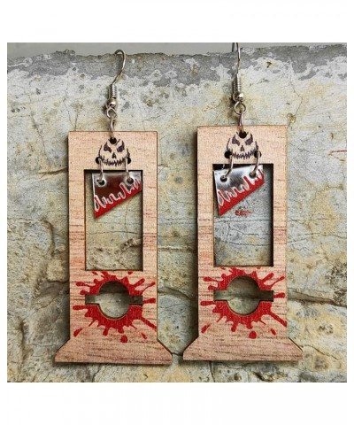 Guillotine Earrings Horror Halloween Earrings Handmade Bloodstained Wooden Guillotine Dangle Drop Earring For Women Girl Part...