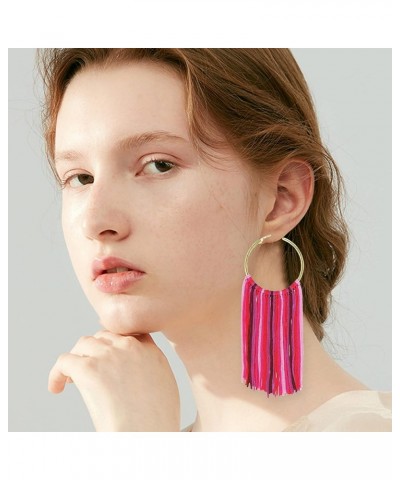 Boho Light Weight Long Round Hoop Statement Tassels Fringe Drop Dangle Earrings for Women Girl Multi $4.00 Earrings