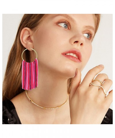 Boho Light Weight Long Round Hoop Statement Tassels Fringe Drop Dangle Earrings for Women Girl Multi $4.00 Earrings