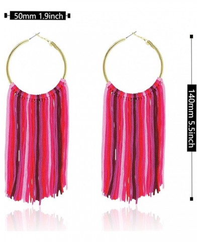 Boho Light Weight Long Round Hoop Statement Tassels Fringe Drop Dangle Earrings for Women Girl Multi $4.00 Earrings