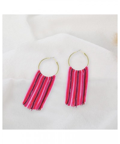 Boho Light Weight Long Round Hoop Statement Tassels Fringe Drop Dangle Earrings for Women Girl Multi $4.00 Earrings