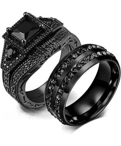 Couple Ring Bridal Set His Hers Black Gold Plated CZ Stainless Steel Wedding Ring Band Set women's size 5 & men's size 9 $12....