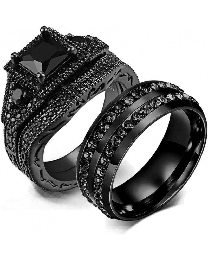 Couple Ring Bridal Set His Hers Black Gold Plated CZ Stainless Steel Wedding Ring Band Set women's size 5 & men's size 9 $12....