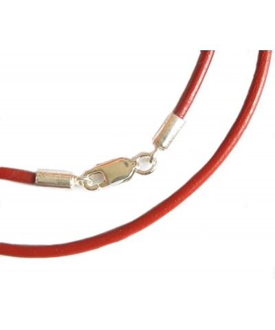 925 Sterling Silver Round Natural Leather Cord 2mm Choker Necklace Red 16 Inches $12.14 Necklaces