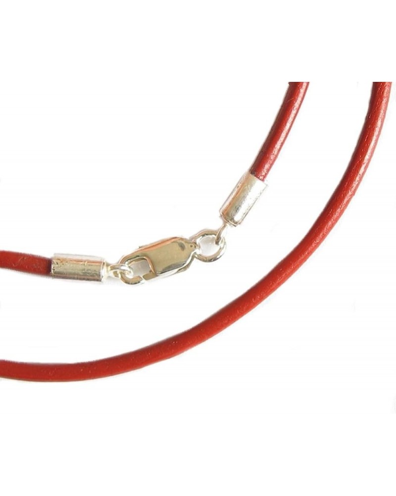 925 Sterling Silver Round Natural Leather Cord 2mm Choker Necklace Red 16 Inches $12.14 Necklaces