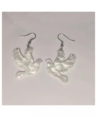 White Pigeon Dangle Earrings for Women Teen Girls Acrylic Resin Animal Charms Drop Hook Stud Earring Lightweight Fashion Holi...